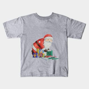 Cute santa with toys wrapping gifts for christmas Kids T-Shirt